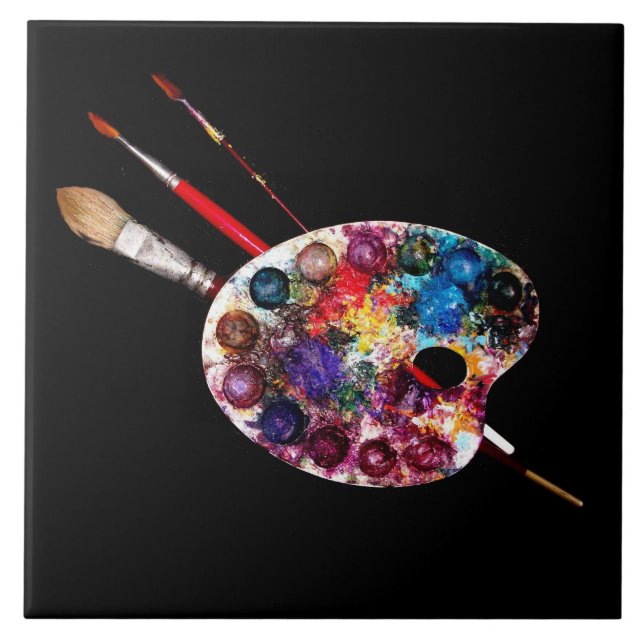 Carreau PALETTE DE COULEUR ARTISTE ANS BRUSHES, Peintre (Devant)