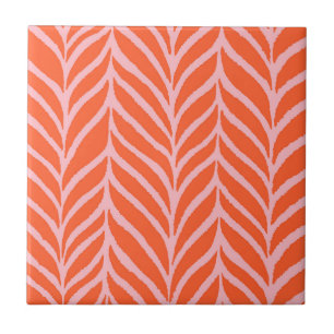 Carreau Palm Feuille Motif orange et rose