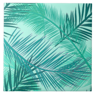 Carreau Palm Leaf Print, Turquoise, Turquoise et Aqua