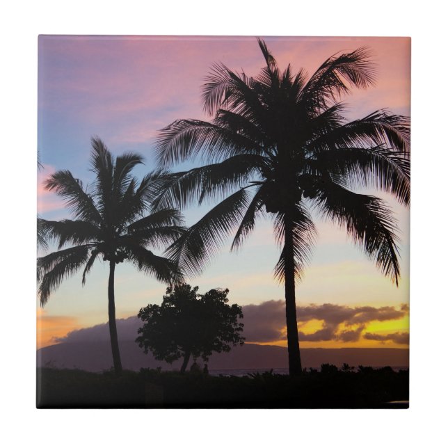 Carreau Palmiers couchés de soleil de Maui Hawaii (Devant)