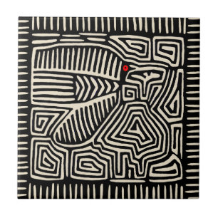 Carreau Panama Kuna Indien Mola Pajaro - Noir Blanc