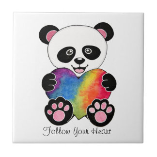 Carreau Panda Aquarelle Cute Avec Coeur Arc En Ciel