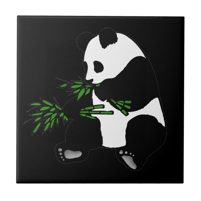 Carreau Panda géant mange du bambou noir (Devant)