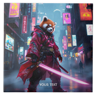 Carreau Panda rouge samouraï mignon de fantaisie