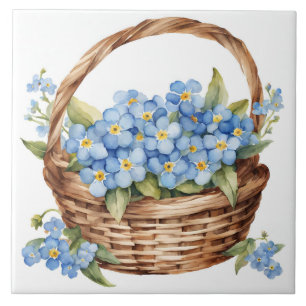 Carreau Panier d'aquarelle avec des fleurs bleu Oublier-Me