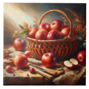 Carreau Panier de pommes de peinture à vie morte