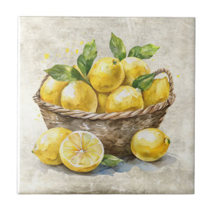 Carreau Panier rustique de citrons en céramique Shabby Chi