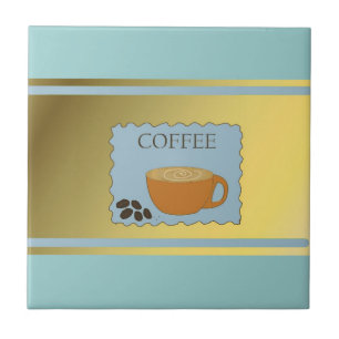Carreau Panneau Café Bleu avec Tasse de Café