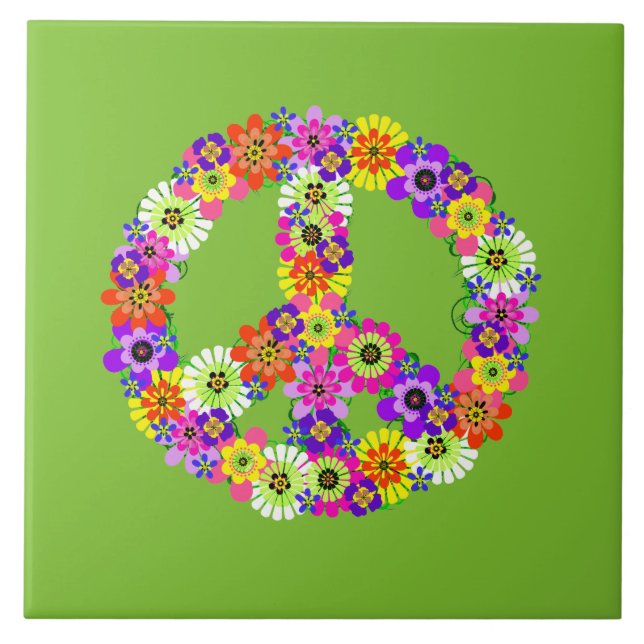 Carreau Panneau de paix Floral sur Lime Green (Devant)