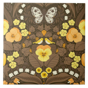 Carreau Pansies jaunes, oiseaux et papillons