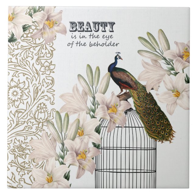 Carreau Paon élégant de lis (Devant)