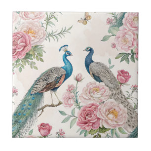 Carreau Paon Élégant Floral Vintage (1)