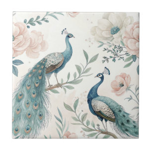 Carreau Paon Élégant Floral Vintage (4)