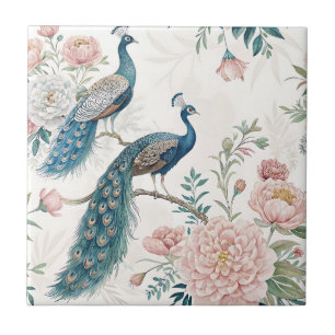 Carreau Paon Élégant Floral Vintage (8)