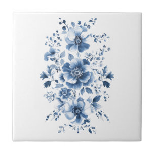 Carreau Papier Bleu Toile Régence Chinoiserie Aquarelle Fl