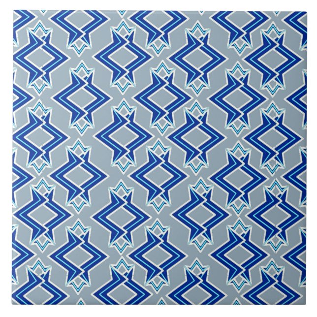 Carreau Papier peint Art Déco Motif, gris / gris et bleu (Devant)