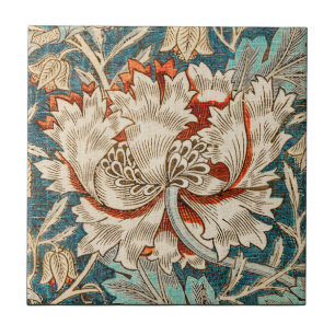 Carreau Papier peint floral Morris Teal Blue Honeysuckle