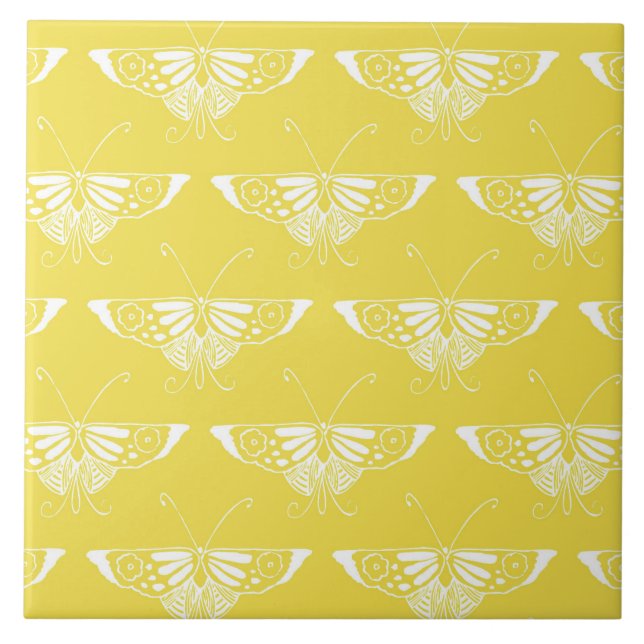 Carreau Papillon Art déco stylisé - jaune et blanc (Devant)