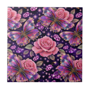 Carreau Papillon Bijou Élégant Motif Rose Glamour