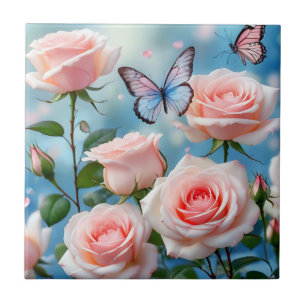 Carreau Papillon bleu rose doux