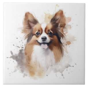 Carreau Papillon Chien Aquarelle Brown et blanche