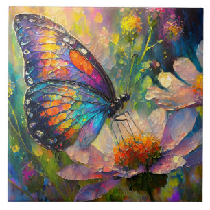 Carreau Papillon coloré et Fleurs sauvages à Sunrise