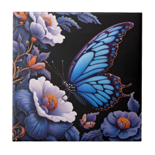 Carreau Papillon dans un jardin fleuri la nuit