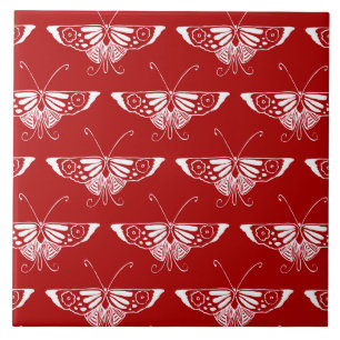 Carreau Papillon déco stylisé - rouge foncé et blanc