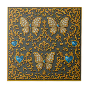 Carreau Papillon décoratif en or et bleu