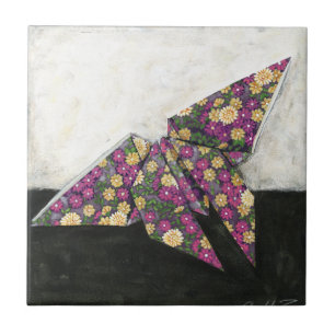 Carreau Papillon d'origami sur le papier floral