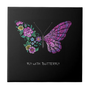 Carreau papillon et fleurs florales ailes papillons yout