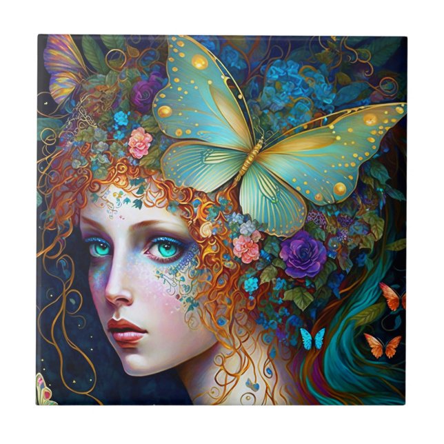 Carreau Papillon Fairy Elf Lady Imaginaire Art (Devant)