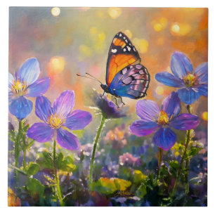 Carreau Papillon minuscule sur les Fleurs sauvages au leve
