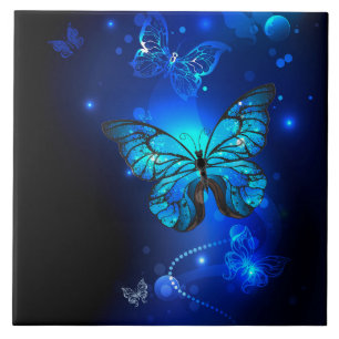 Carreau Papillon Morpho sur fond sombre