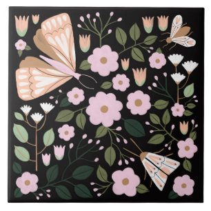 Carreau Papillon papillon noir rose Boho