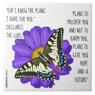 Carreau Papillon peint, vers de Jeremiah 29:11
