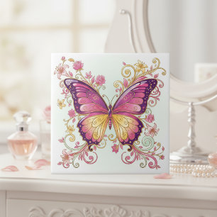 Carreau Papillon radiant floral motif#4 Magenta ID1222