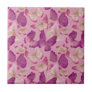 Carreau Papillon Rose Pailleté Motif Sans Couture