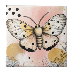Carreau Papillon Tigre Tacheté Aquarelle Rose Or Art Boho