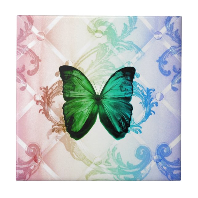Carreau Papillon vert turquoise de boho hippie super (Devant)