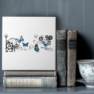 Carreau Papillons bleu Tribal Steampunk
