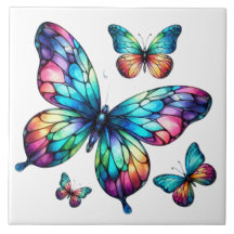 Papillons en verre arc-en-ciel éclairés