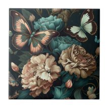 Papillons et fleurs design classique foncé