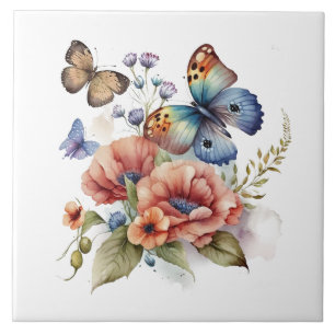 Carreau Papillons et fleurs Verdure Carrelage en céramique