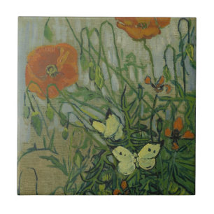 Carreau Papillons et Pavots par Vincent van Gogh