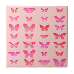 Carreau Papillons, rose foncé, fond rose pâle