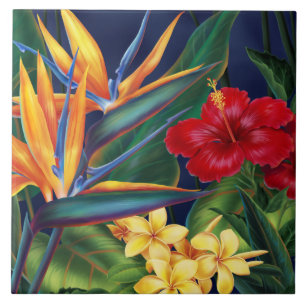 Carreau Paradis Tropical Hawaiian Floral Tiles & Trivets