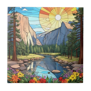 Carreau Parc national du Yosemite Faux Tissu Verre Mosaïqu