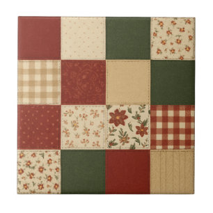 Carreau Parcelle rouge vert Patchwork Rustique Ferme Flora