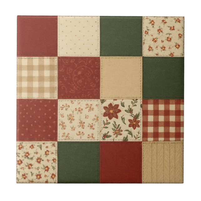 Carreau Parcelle rouge vert Patchwork Rustique Ferme Flora (Devant)
